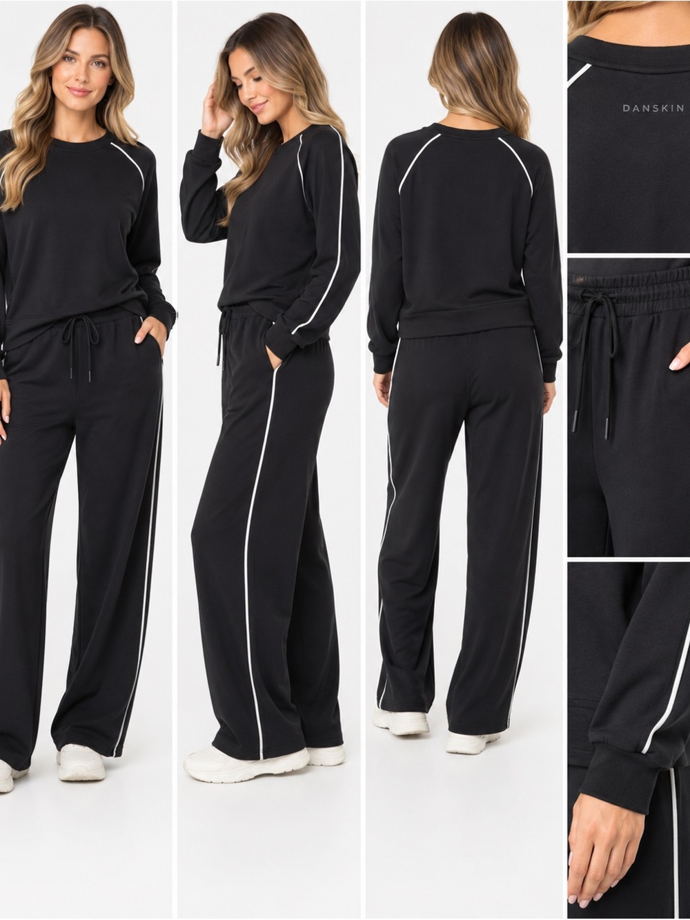 Danskin Black 2 Pc Lounge Set Small Soft Travel Athleisure Wide Leg